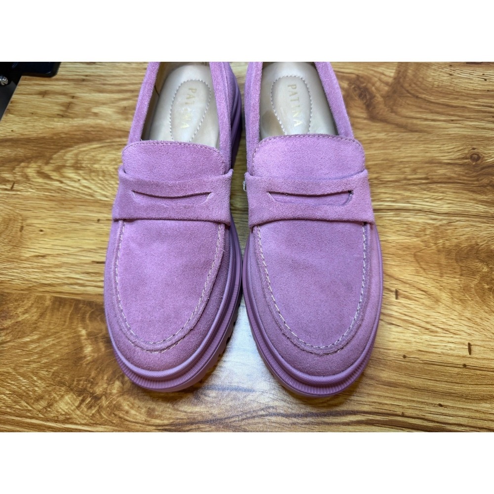 Patina Pink Zoe Suede Chunky Platform Penny Loafers Lug Sole Handmade 8.5 - Picture 6 of 8